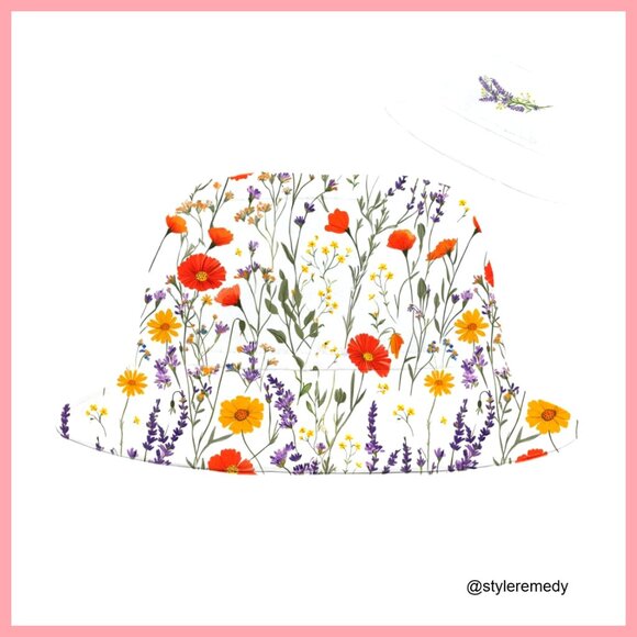 Polyester Bucket Hat Unisex Floral Print Sun Protection Foldable main image 6